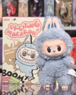 Labubu Exciting Macaron vinyl figure in a fuzzy blue macaron suit