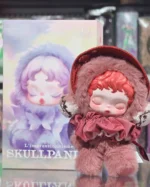 Skullpanda L’impressionnisme vinyl figure with plush burgundy costume and closed eyes